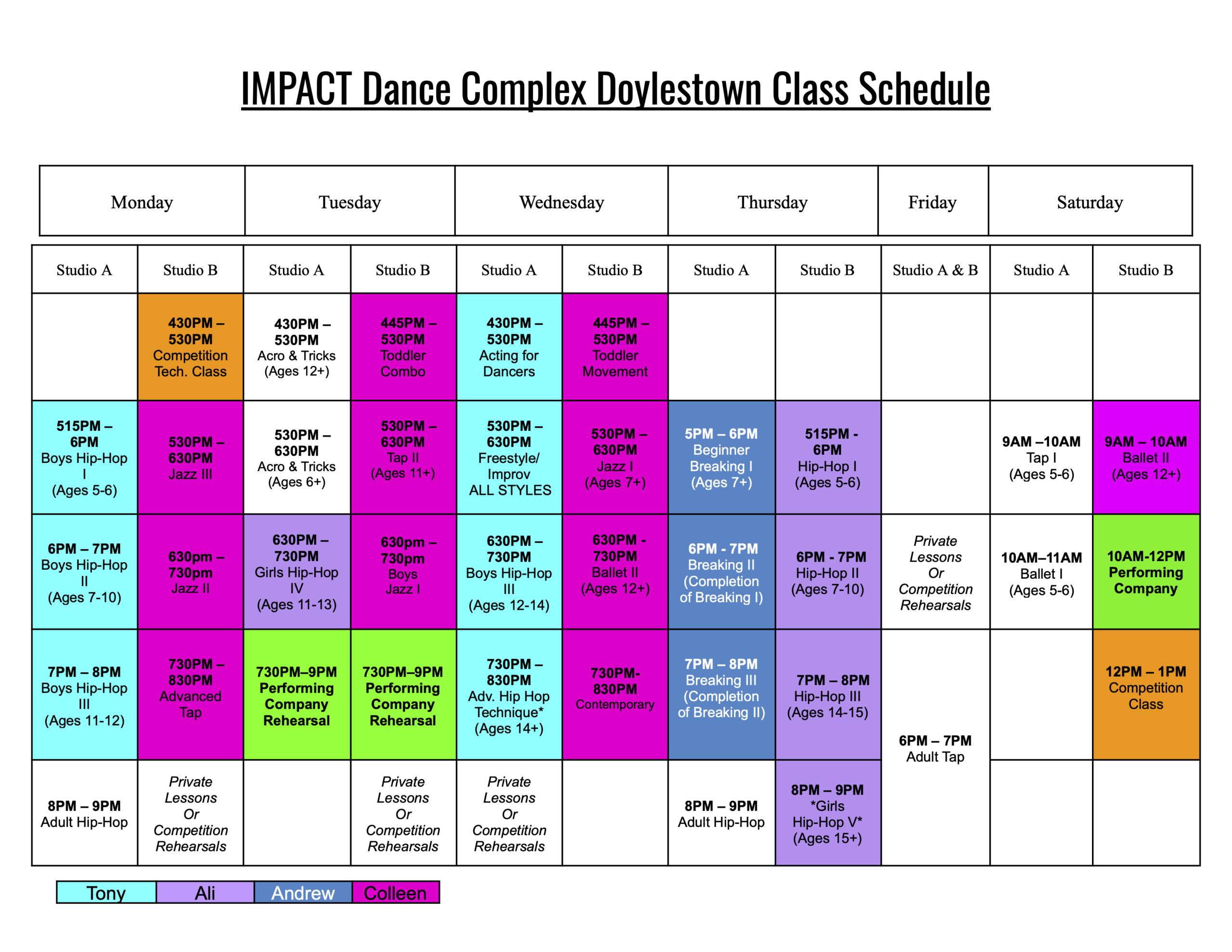 Dance Class Schedule & Registration - IMPACT Dance Complex Doylestown