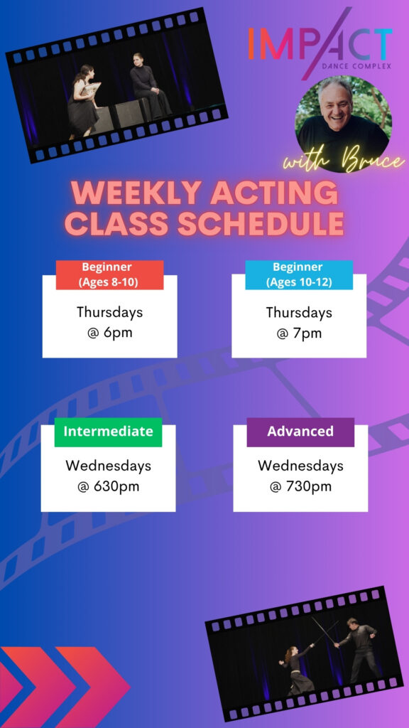 Acting Class Schedule 2026 2027 Impact Doylestown PA acting class, musical theatre, actor, performing arts, Impact Dance Complex, Doylestown, Bucks County